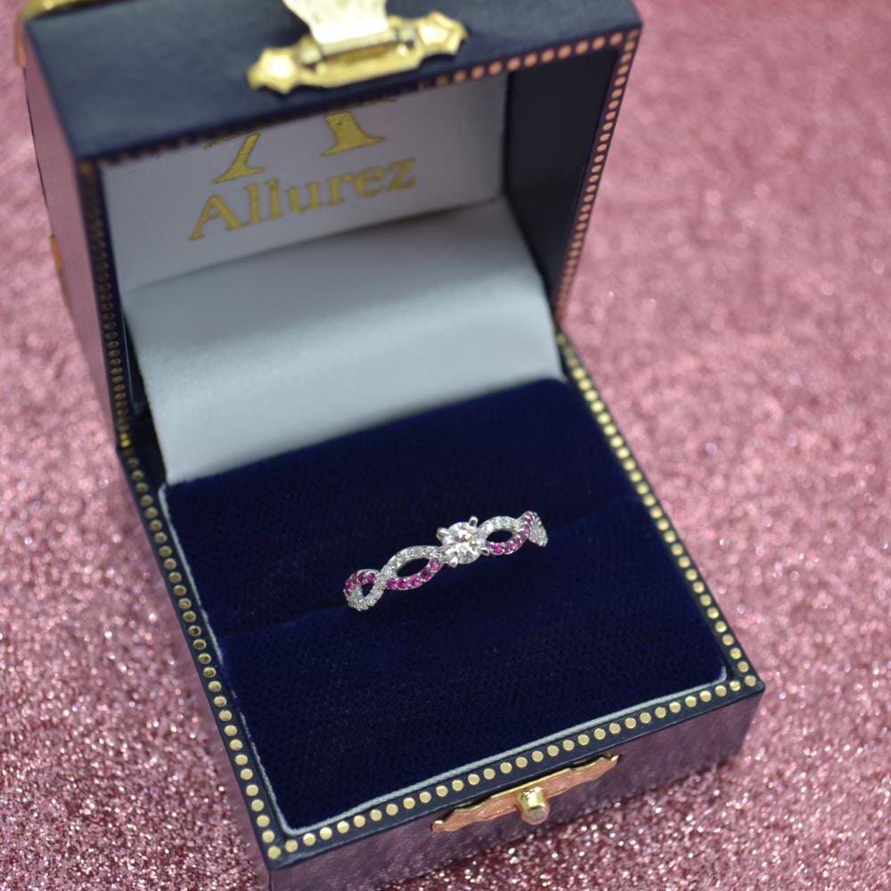 Infinity Diamond & Ruby Gemstone Engagement Ring 14K White Gold 0.21ct